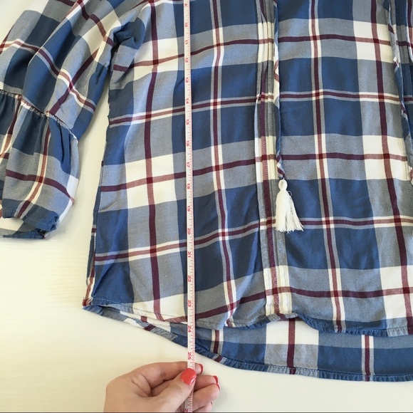 Como Blu Airy Plaid Bell Sleeve Peasant Blouse - Picture 8 of 10